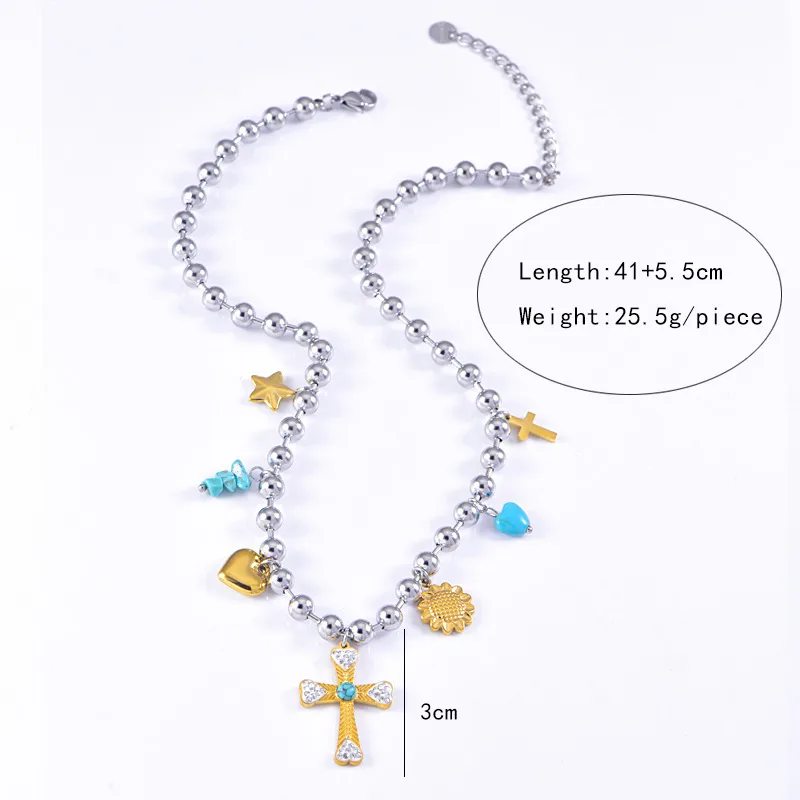 Vintage Style Classic Style Heart Shape Bow Knot 304 Stainless Steel Mixed Metal Plating Women's Multi Charms Necklace display picture 5
