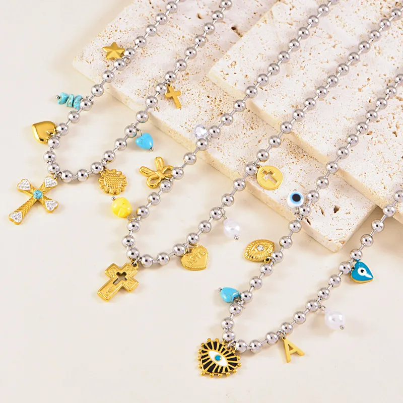Vintage Style Classic Style Heart Shape Bow Knot 304 Stainless Steel Mixed Metal Plating Women's Multi Charms Necklace display picture 11