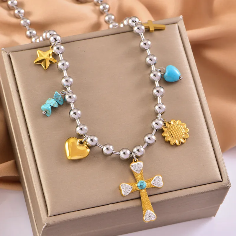 Vintage Style Classic Style Heart Shape Bow Knot 304 Stainless Steel Mixed Metal Plating Women's Multi Charms Necklace display picture 13