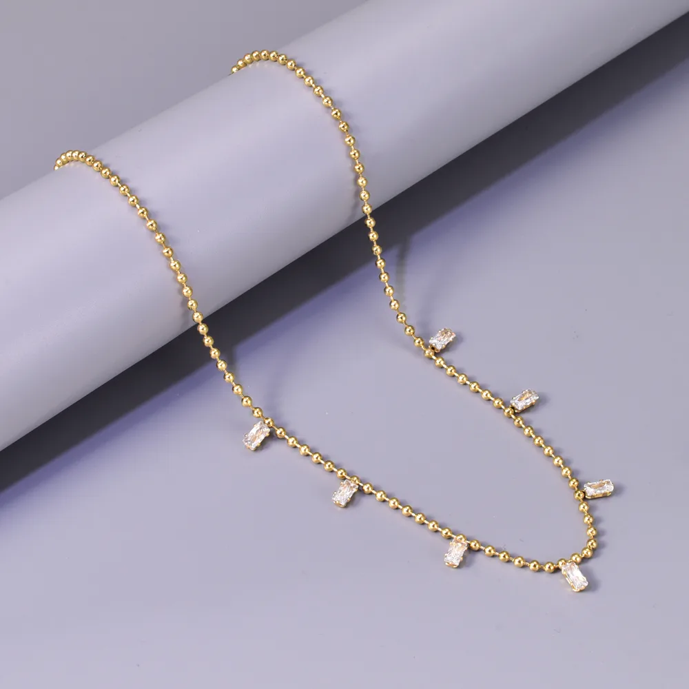 Simple Style Solid Color 304 Stainless Steel Rhinestones 18K Gold Plated Women's Multi Charms Necklace display picture 2