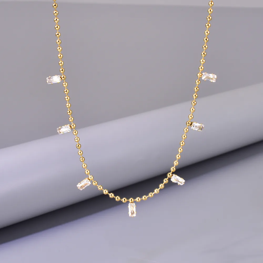 Simple Style Solid Color 304 Stainless Steel Rhinestones 18K Gold Plated Women's Multi Charms Necklace display picture 7