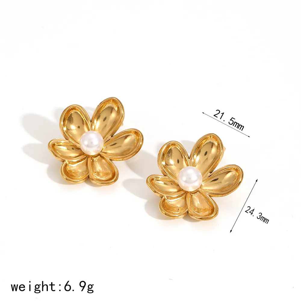 French Style Modern Style Flower 304 Stainless Steel Polishing Epoxy Plating Women's Earrings Necklace display picture 4