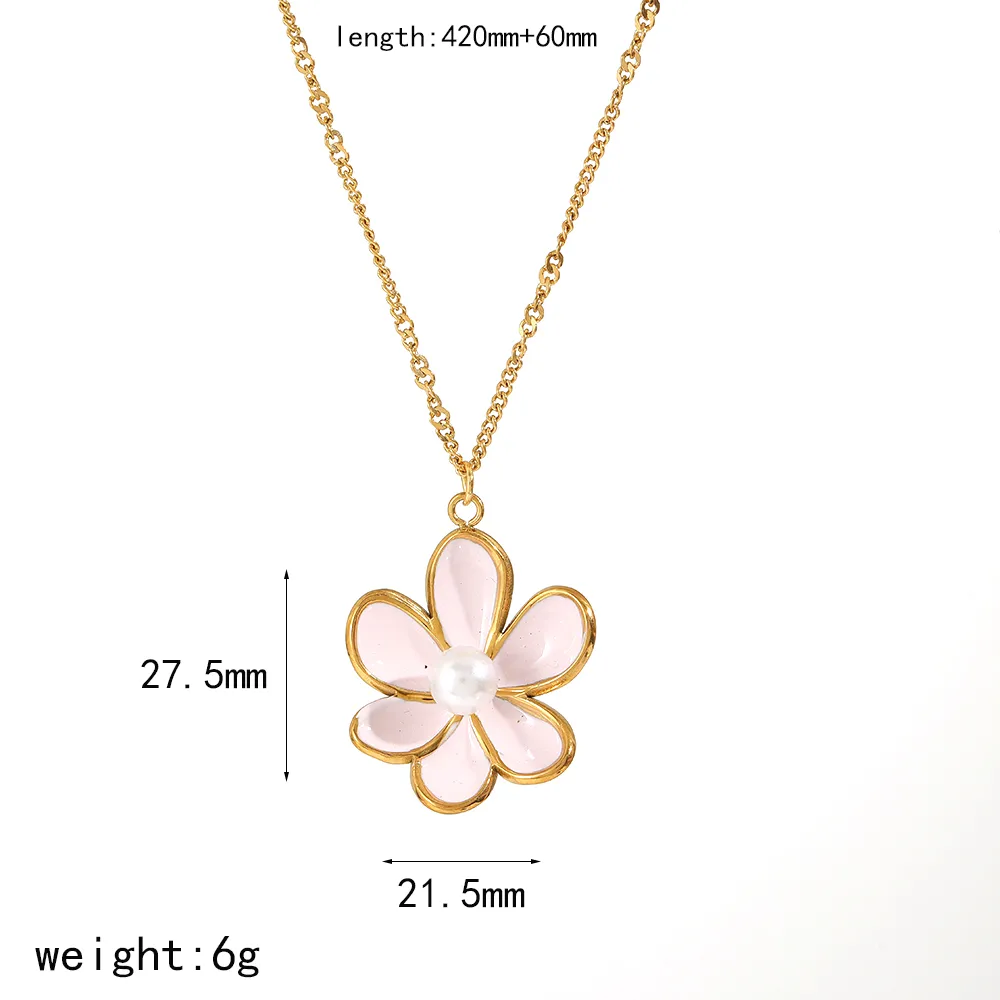 French Style Modern Style Flower 304 Stainless Steel Polishing Epoxy Plating Women's Earrings Necklace display picture 6
