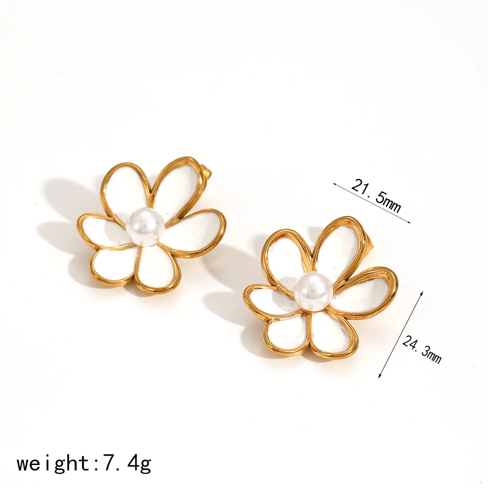 French Style Modern Style Flower 304 Stainless Steel Polishing Epoxy Plating Women's Earrings Necklace display picture 7