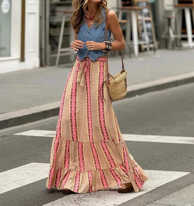 Women's Skirt Simple Style Streetwear Multicolor Maxi Long Dress Holiday Selfie display picture 2