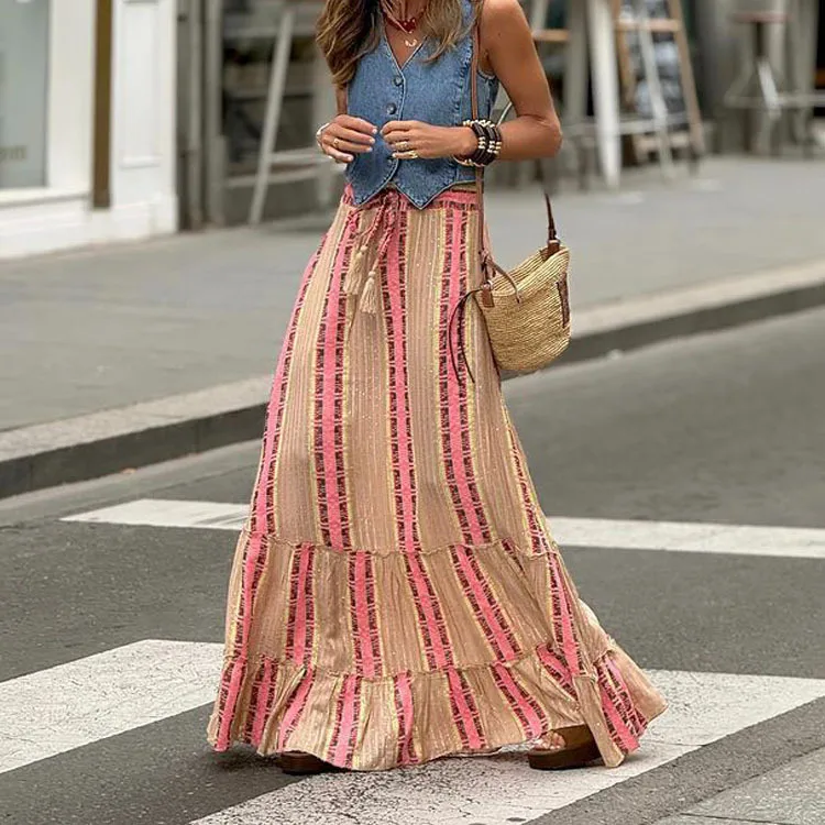 Women's Skirt Simple Style Streetwear Multicolor Maxi Long Dress Holiday Selfie display picture 5