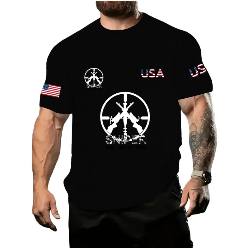 Men's American Flag Simple Style Round Neck Short Sleeve Loose Men's T-shirt display picture 17