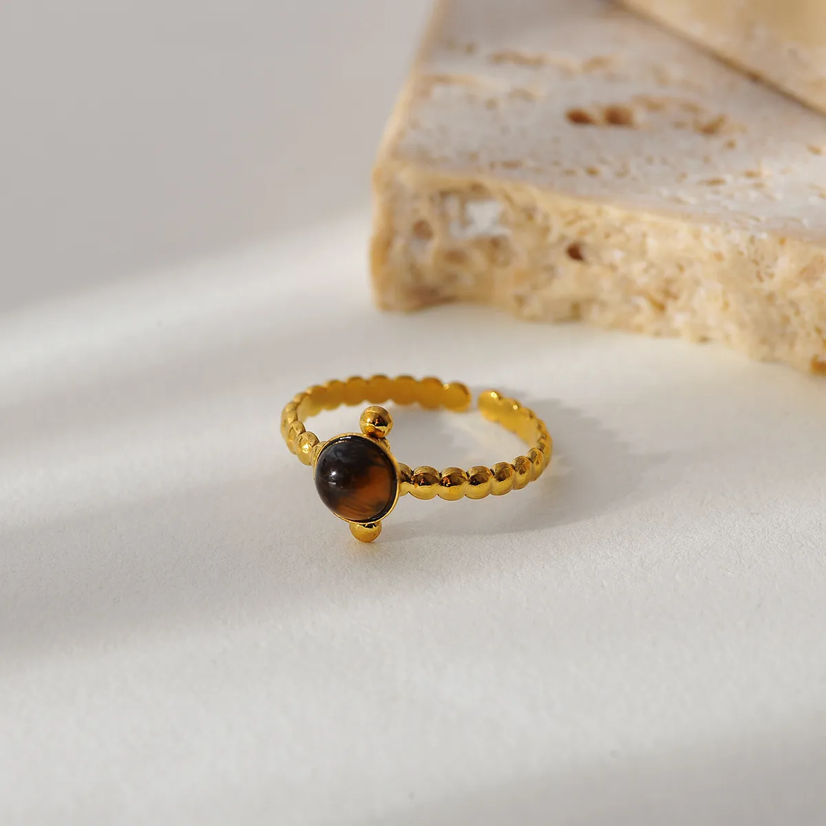 Retro Classic Style Round Star Oval 304 Stainless Steel Tiger Eye Women's Open Rings display picture 2