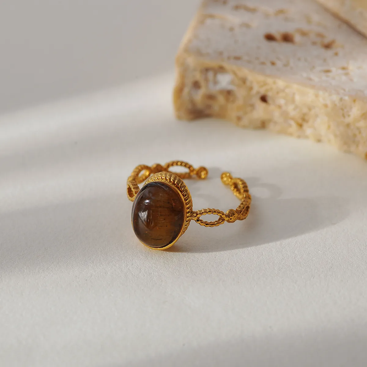 Retro Classic Style Round Star Oval 304 Stainless Steel Tiger Eye Women's Open Rings display picture 5