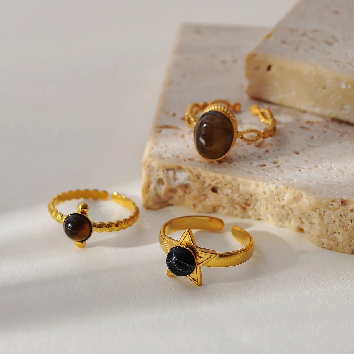 Retro Classic Style Round Star Oval 304 Stainless Steel Tiger Eye Women's Open Rings display picture 4
