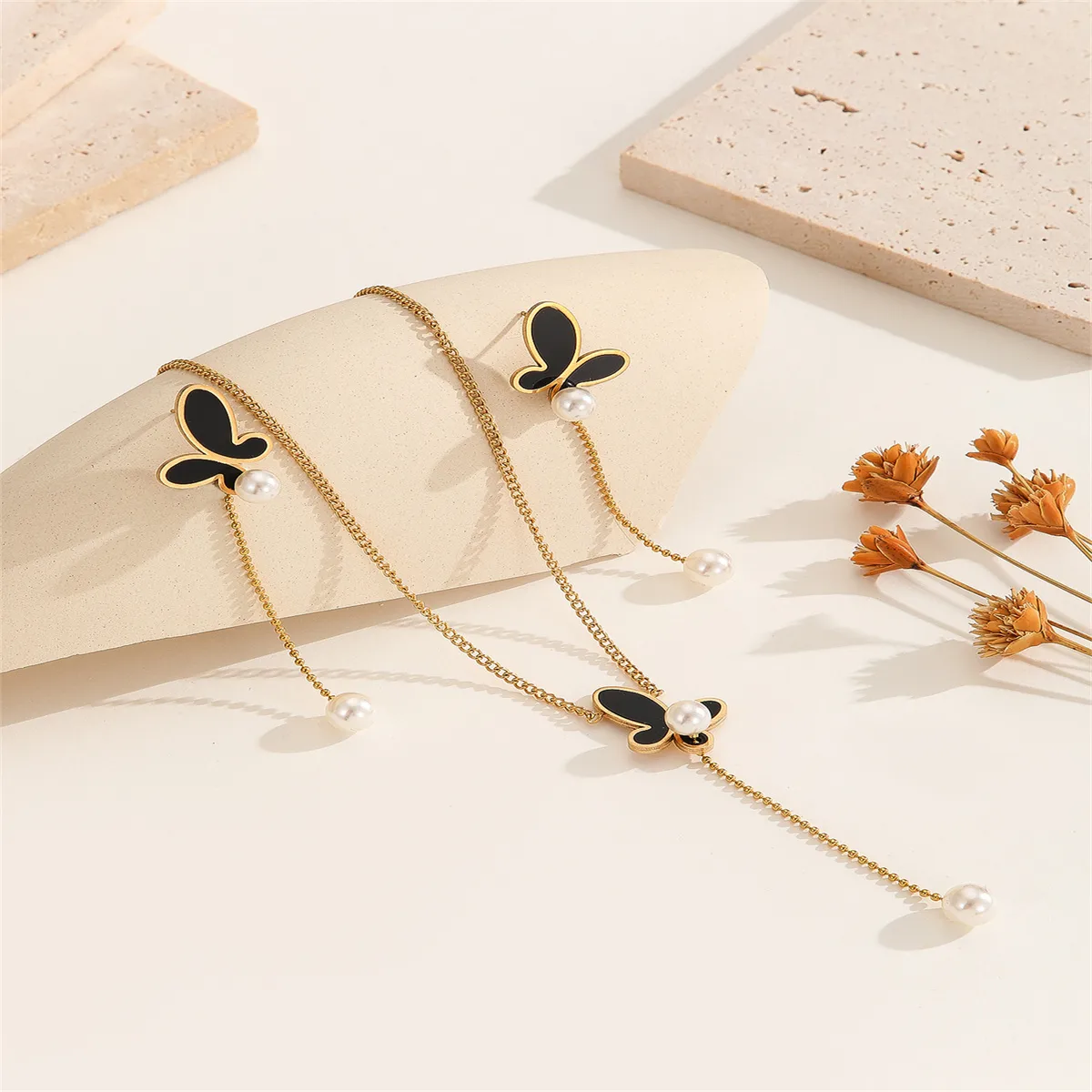 Elegant Butterfly 304 Stainless Steel Women's Earrings Necklace Jewelry Set display picture 2