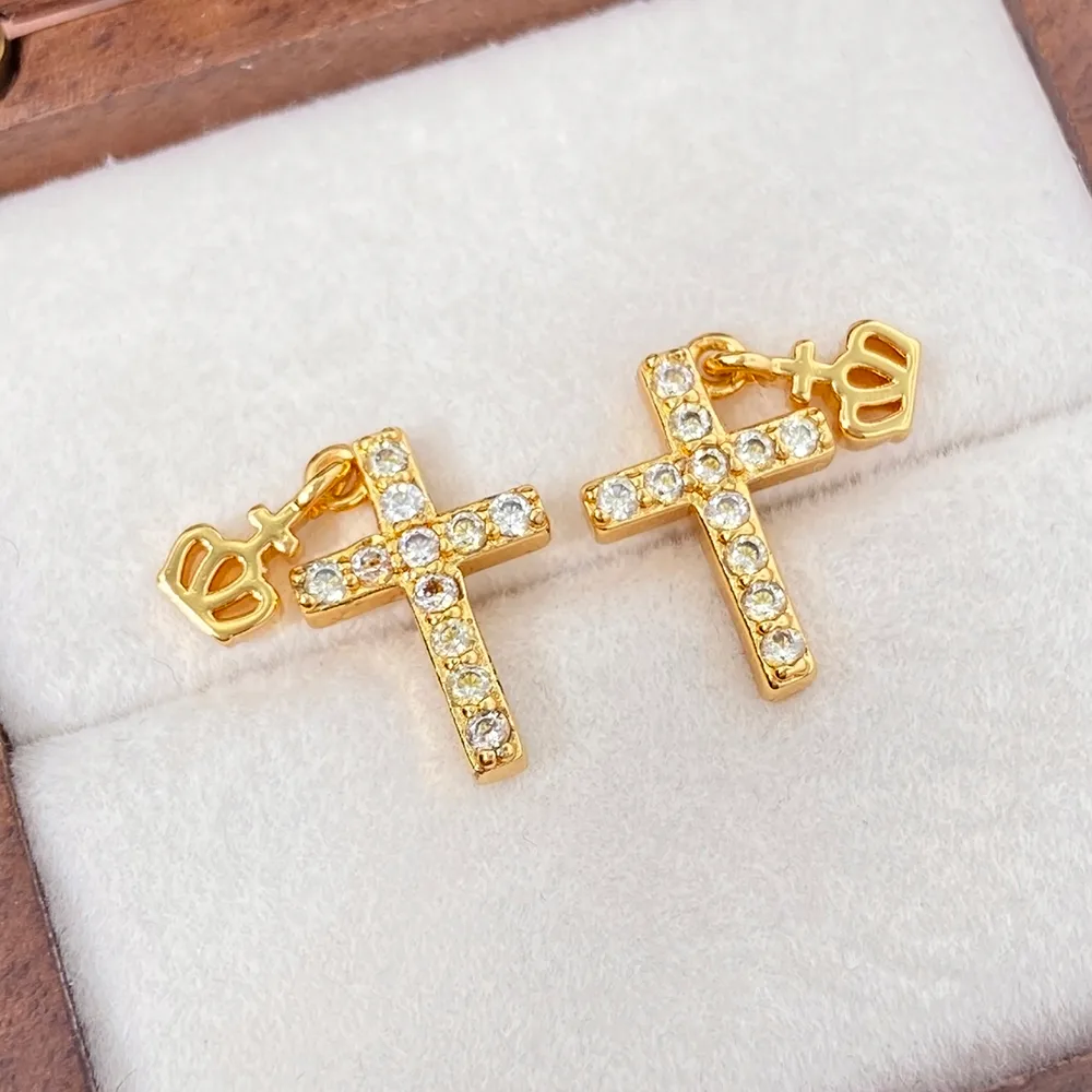 1 Pair Modern Style Cross Crown Plating Inlay Copper Zircon Drop Earrings display picture 3
