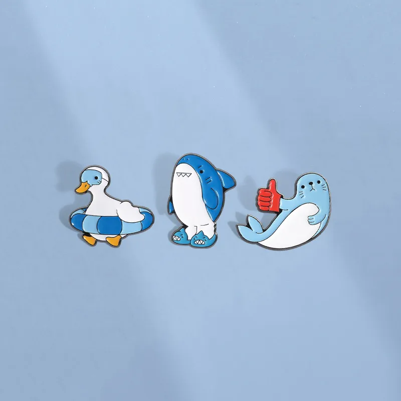 Cartoon Style Cute Seal Shark Duck Zinc Alloy Plating Unisex Brooches display picture 11