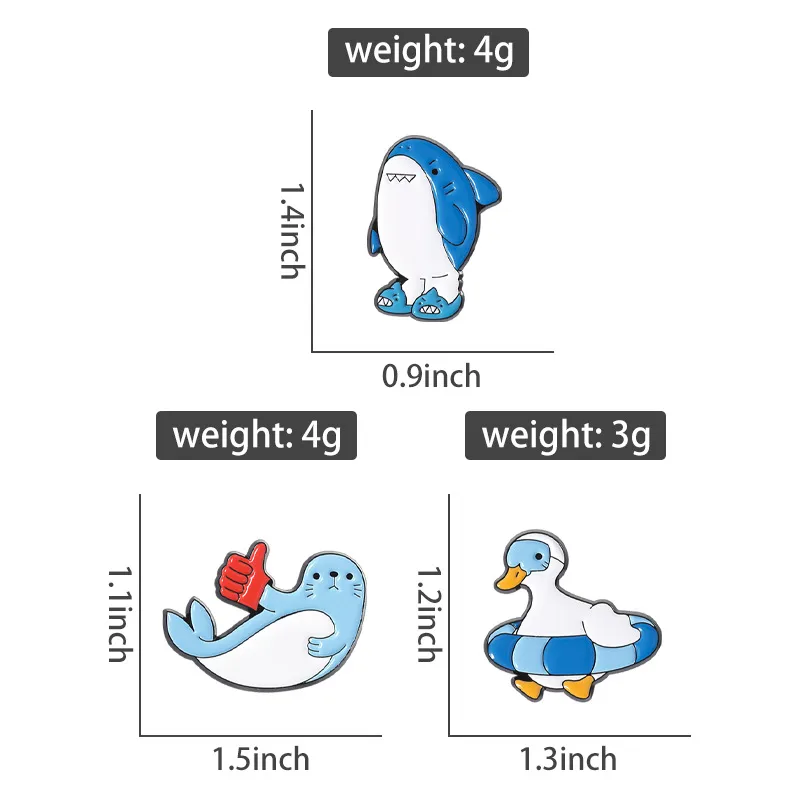 Cartoon Style Cute Seal Shark Duck Zinc Alloy Plating Unisex Brooches display picture 1