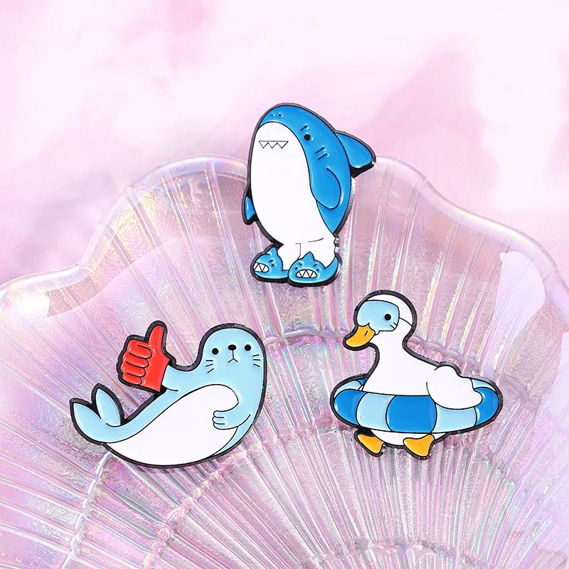 Cartoon Style Cute Seal Shark Duck Zinc Alloy Plating Unisex Brooches display picture 4