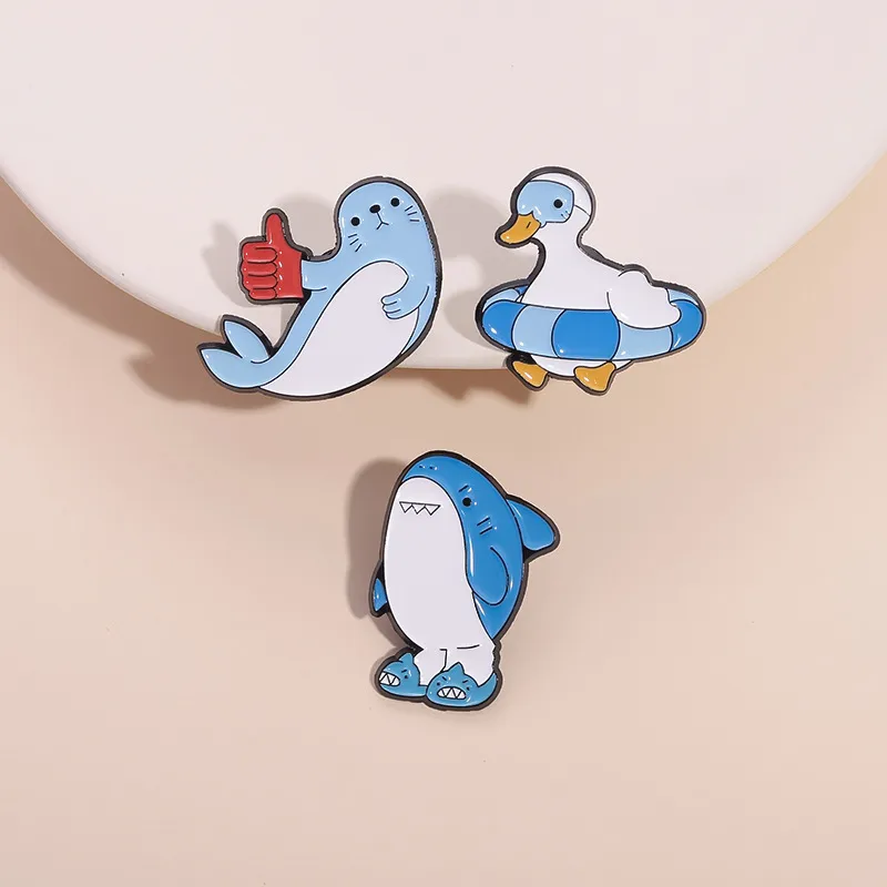 Cartoon Style Cute Seal Shark Duck Zinc Alloy Plating Unisex Brooches display picture 9