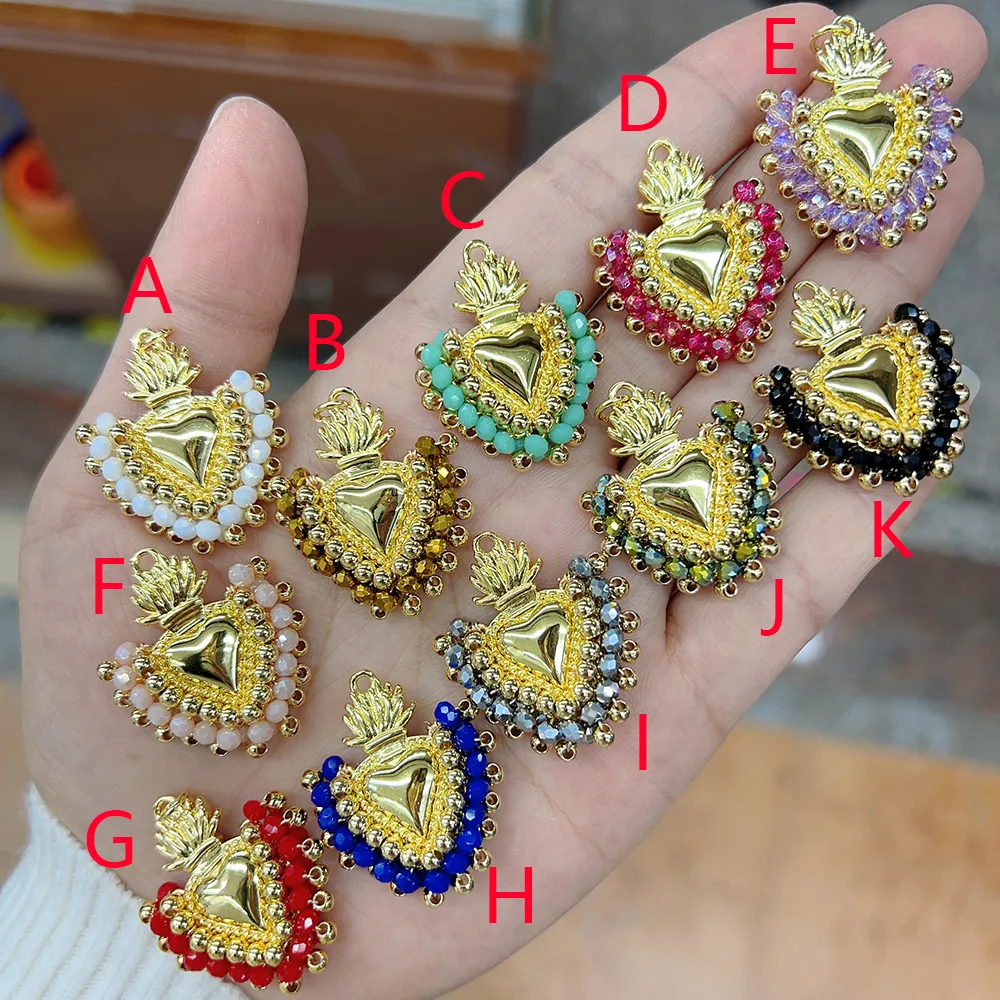 Casual Ethnic Style Modern Style Heart Shape Copper Polishing Plating Inlay Glass Bead 18K Gold Plated DIY Jewelry Accessories display picture 2