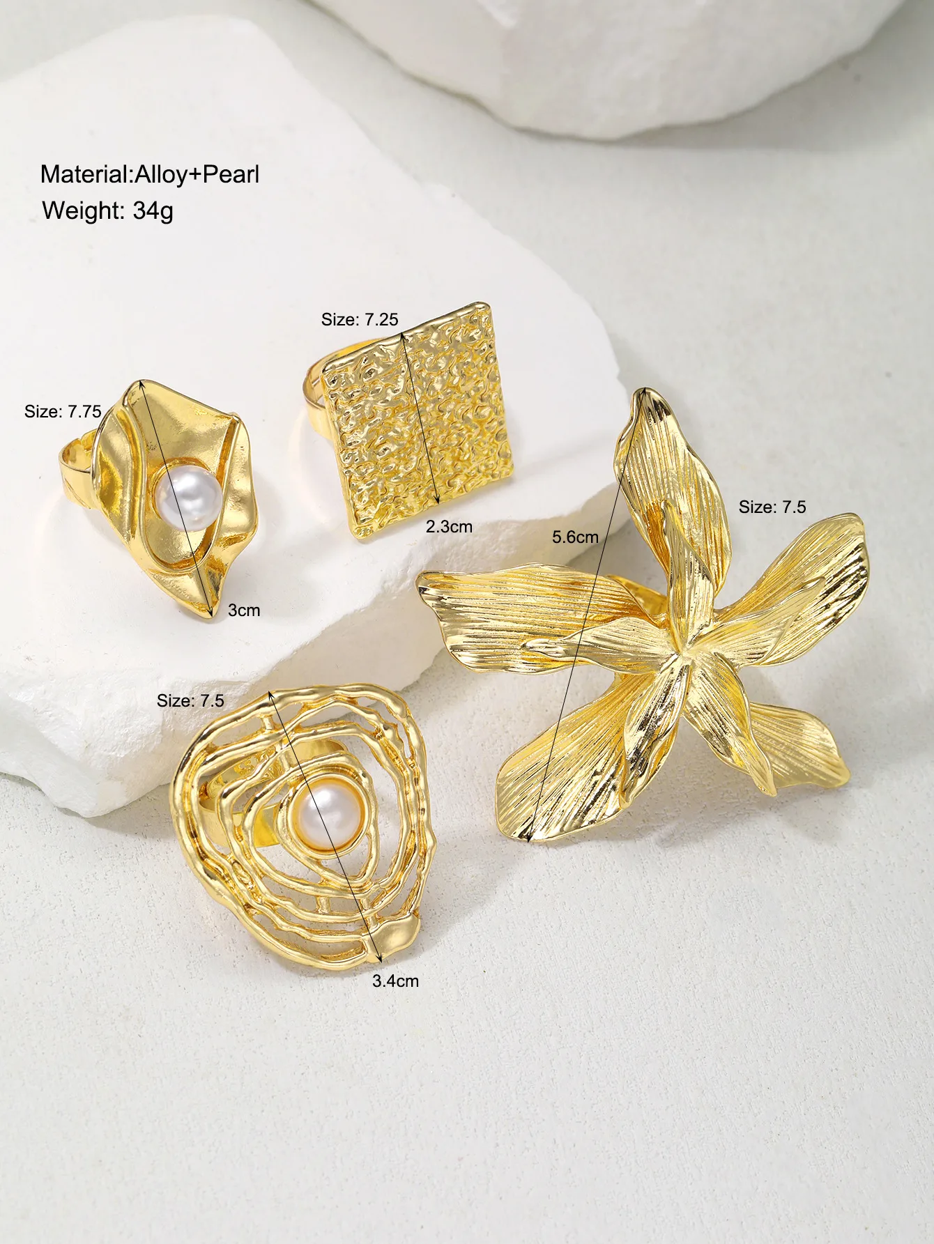 Elegant Exaggerated Geometric Flower Imitation Pearl Alloy Irregular Plating Women's Rings display picture 1