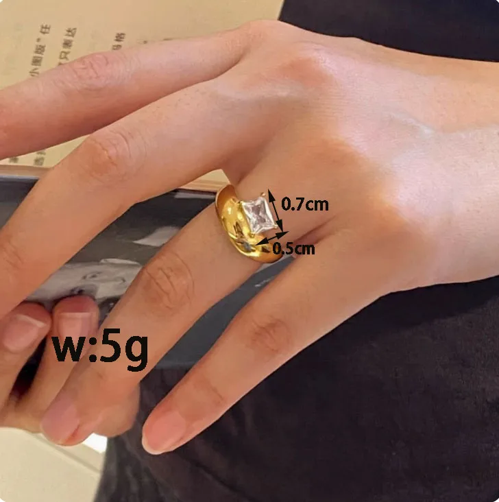 Simple Style Classic Style Rectangle 304 Stainless Steel Inlay Zircon 18K Gold Plated Women's Rings display picture 1