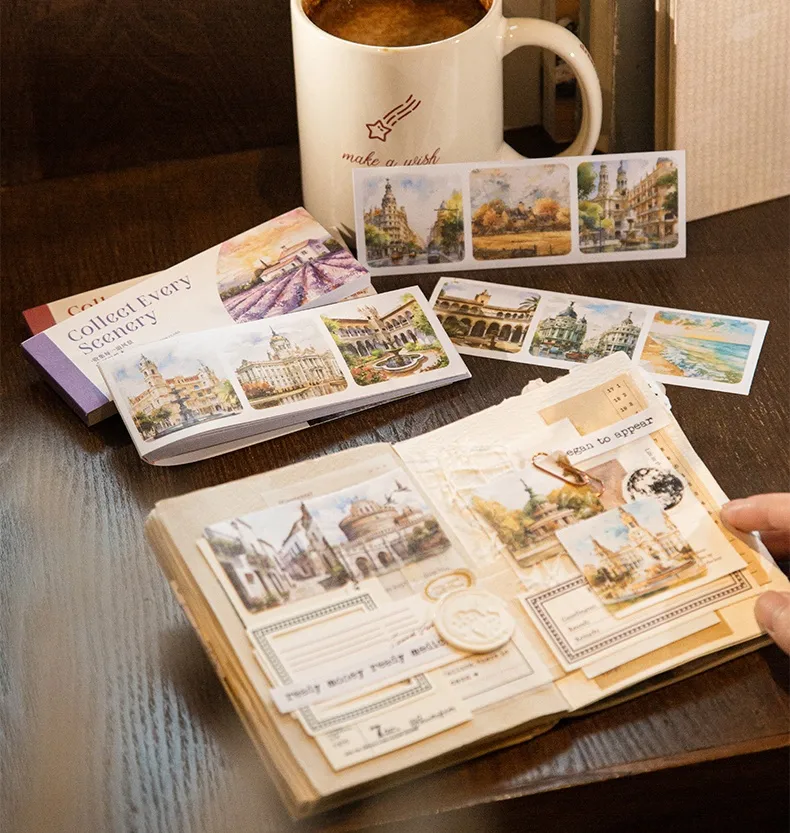 30 Pieces Per Book Castle Plant Landscape Class Learning Paper Vintage Style Handmade Simple Style Stickers display picture 1