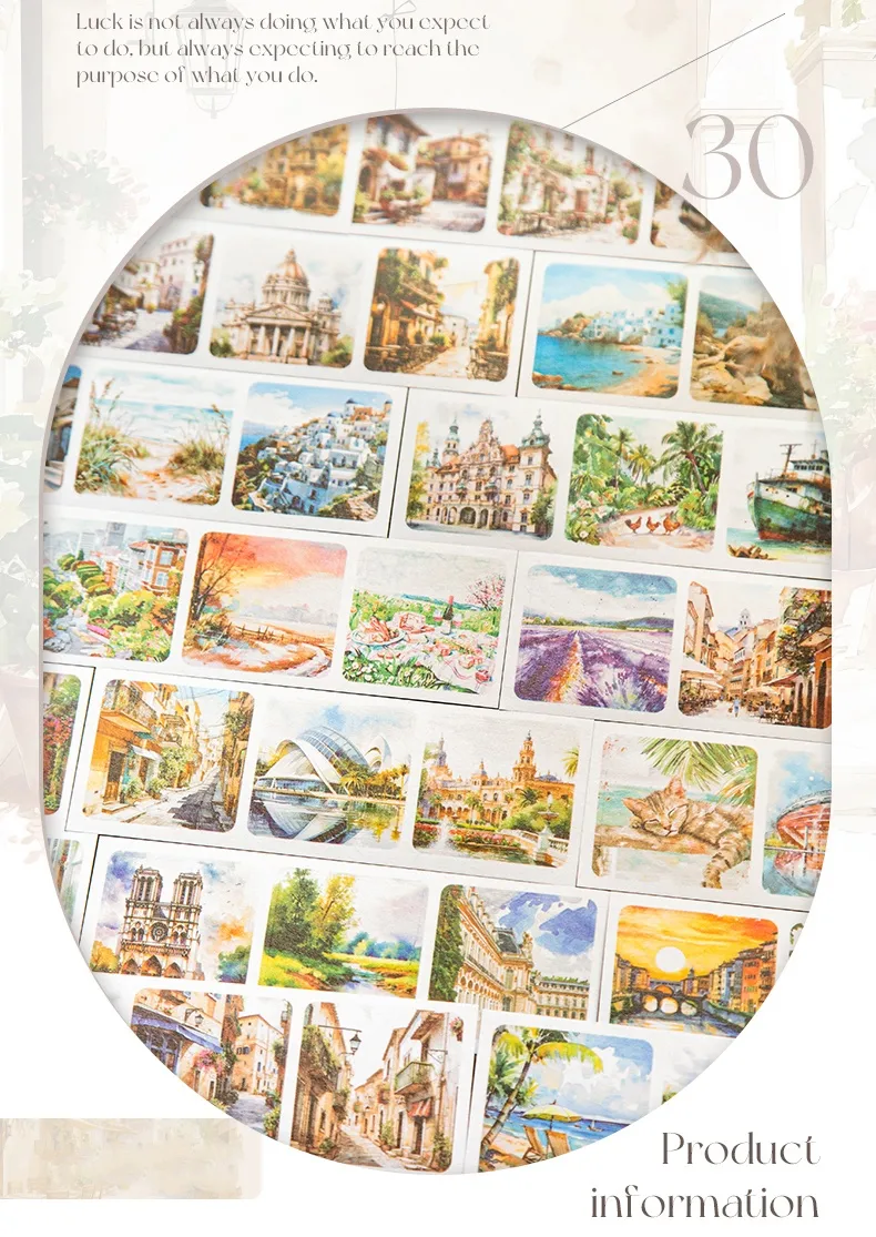 30 Pieces Per Book Castle Plant Landscape Class Learning Paper Vintage Style Handmade Simple Style Stickers display picture 2