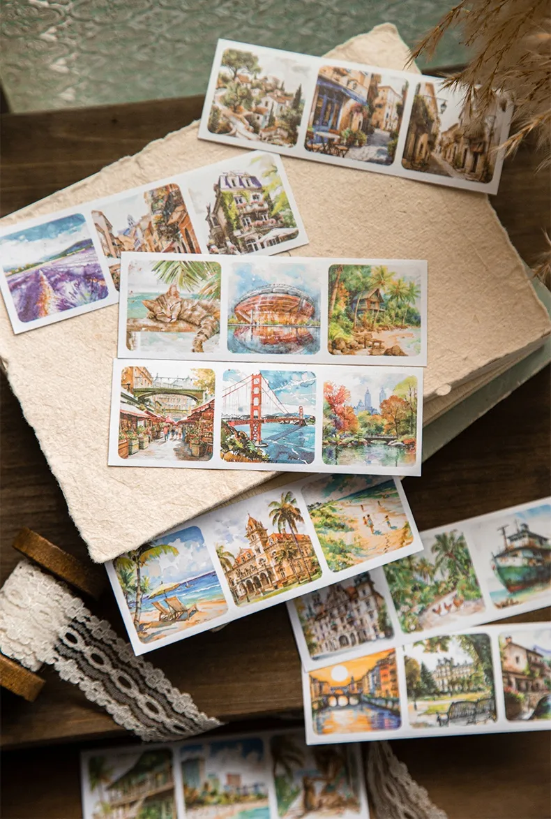 30 Pieces Per Book Castle Plant Landscape Class Learning Paper Vintage Style Handmade Simple Style Stickers display picture 6