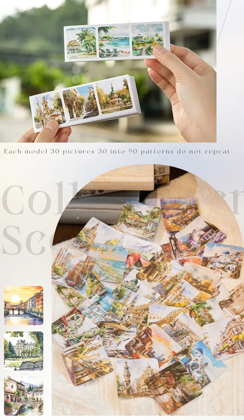 30 Pieces Per Book Castle Plant Landscape Class Learning Paper Vintage Style Handmade Simple Style Stickers display picture 5