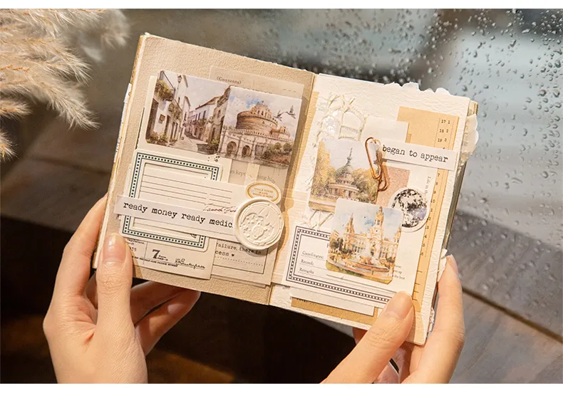 30 Pieces Per Book Castle Plant Landscape Class Learning Paper Vintage Style Handmade Simple Style Stickers display picture 8