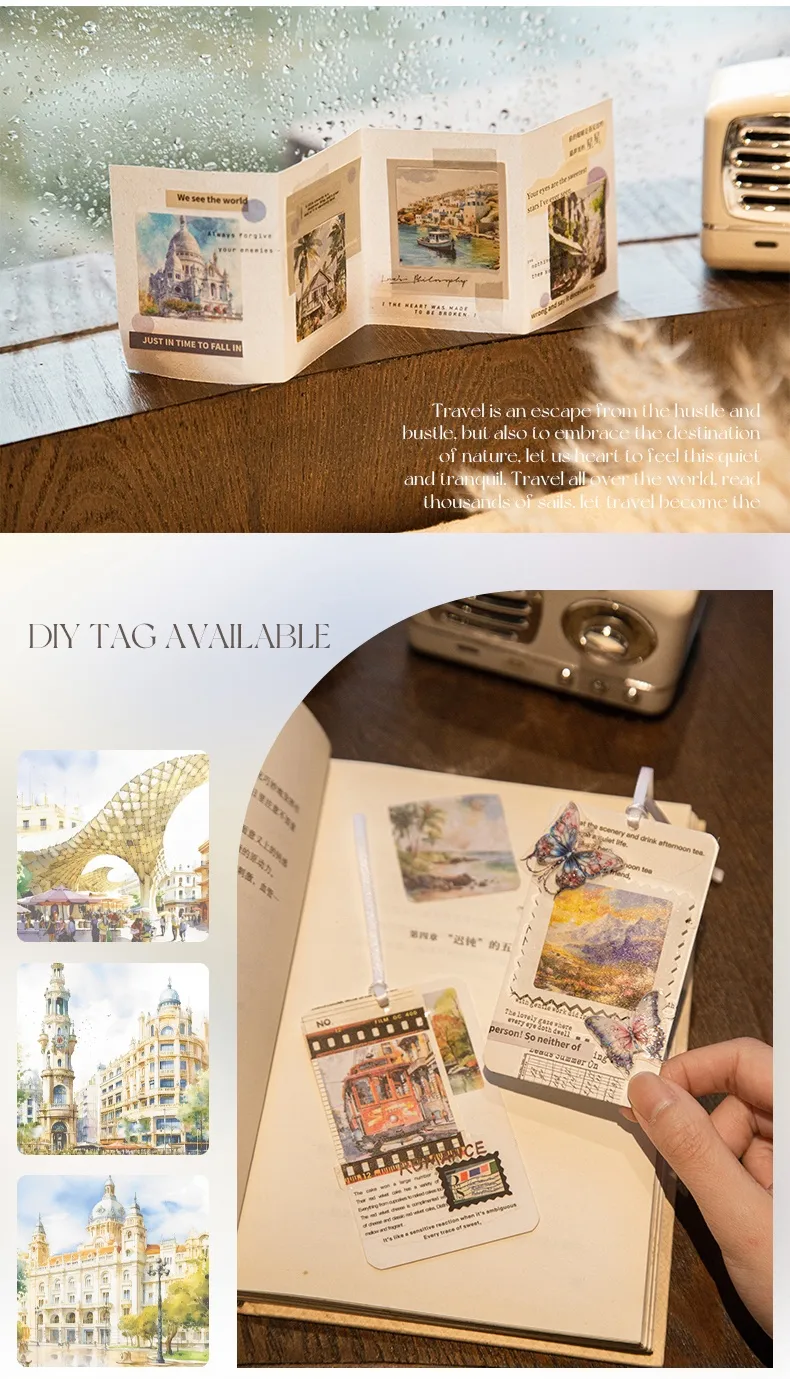 30 Pieces Per Book Castle Plant Landscape Class Learning Paper Vintage Style Handmade Simple Style Stickers display picture 9