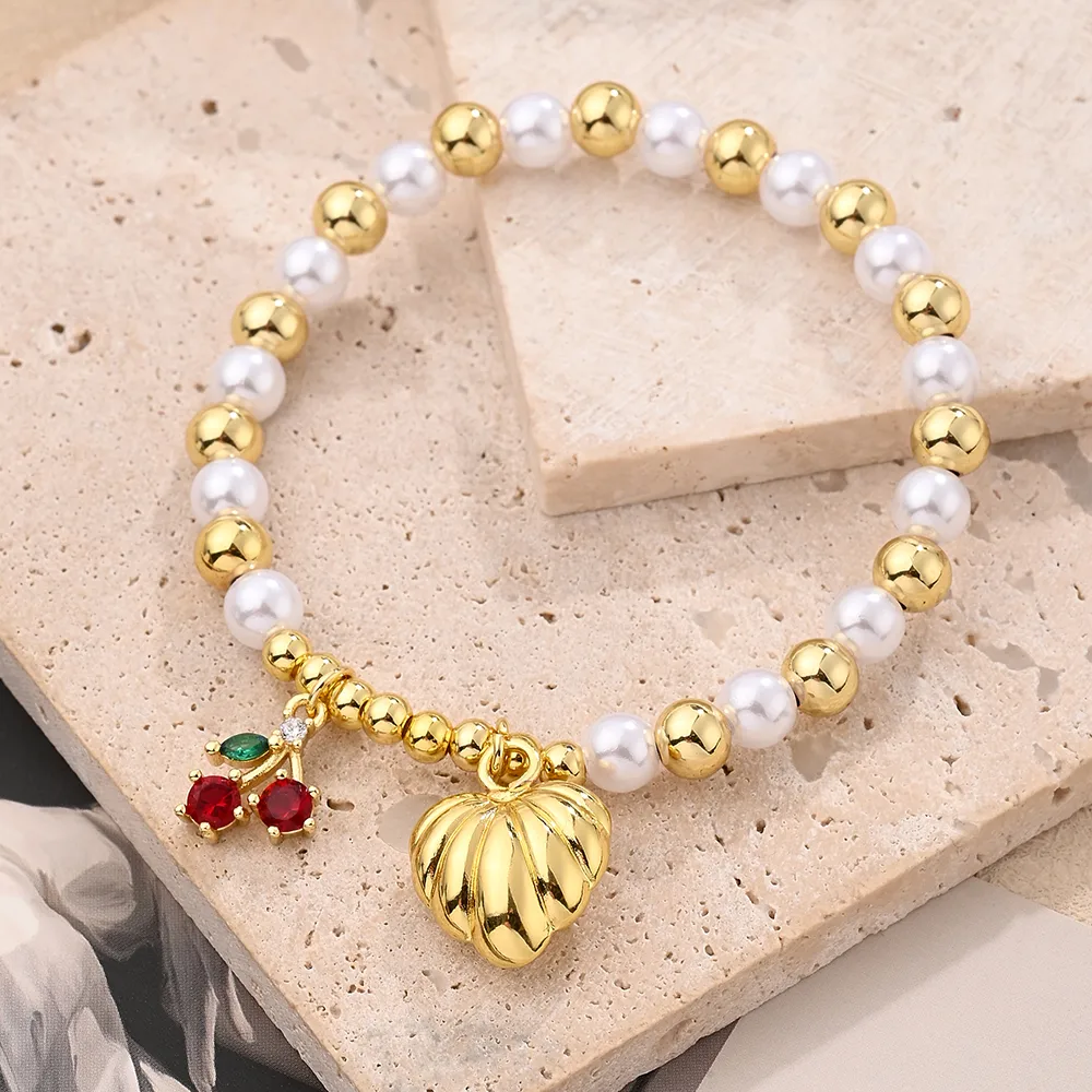 IG Style Casual Simple Style Love Cherry Heart Shape Arylic Copper Polishing Enamel Plating Zircon 18K Gold Plated Women's Bracelets display picture 3