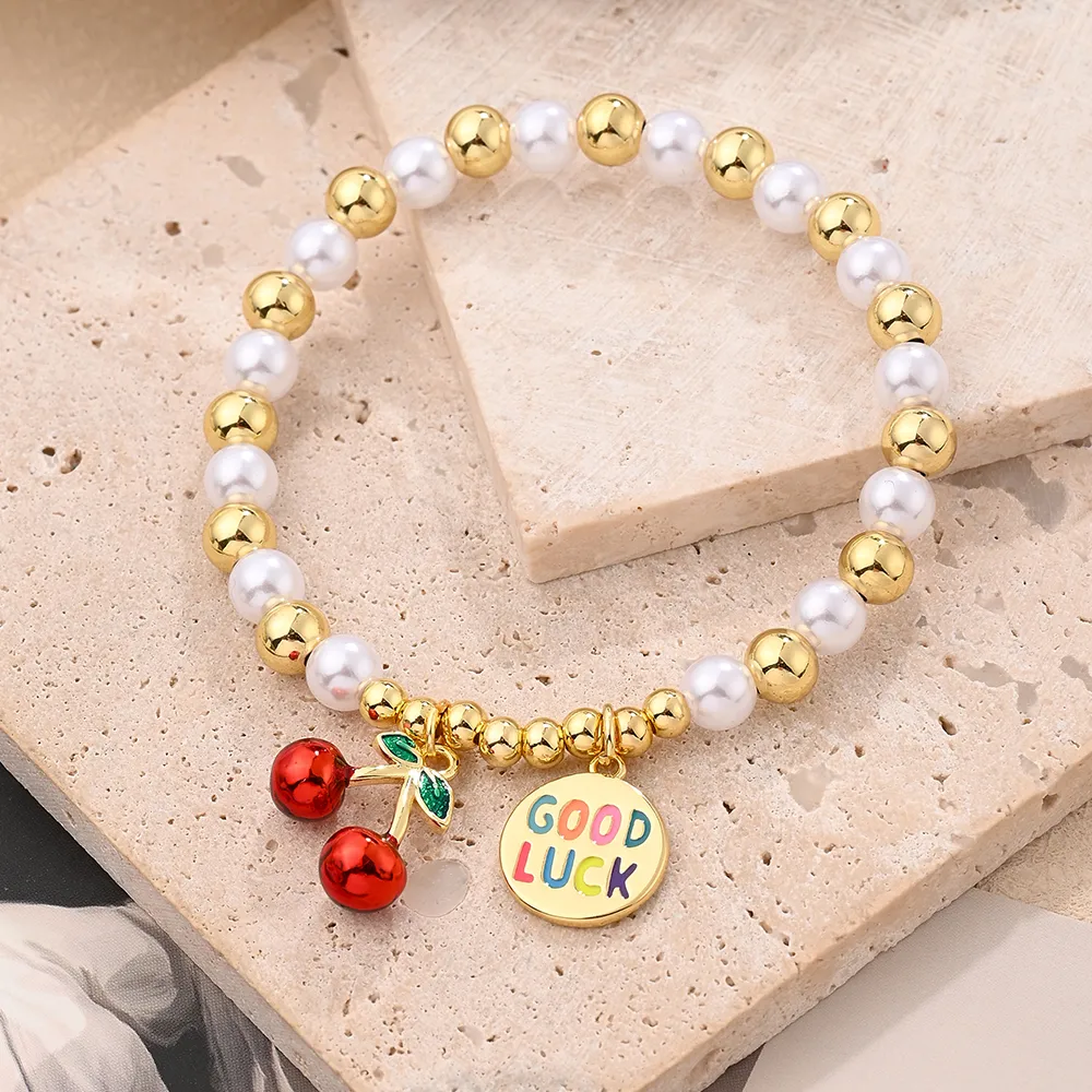 IG Style Casual Simple Style Love Cherry Heart Shape Arylic Copper Polishing Enamel Plating Zircon 18K Gold Plated Women's Bracelets display picture 6