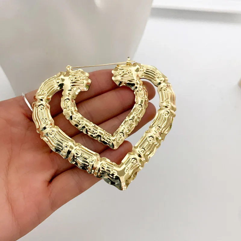 E-Commerce Hot Sale Double Round Bamboo Earrings Exaggerated Gold Double Layer Big Circle Retro Hip Hop European And American Earrings Ornament Women display picture 2