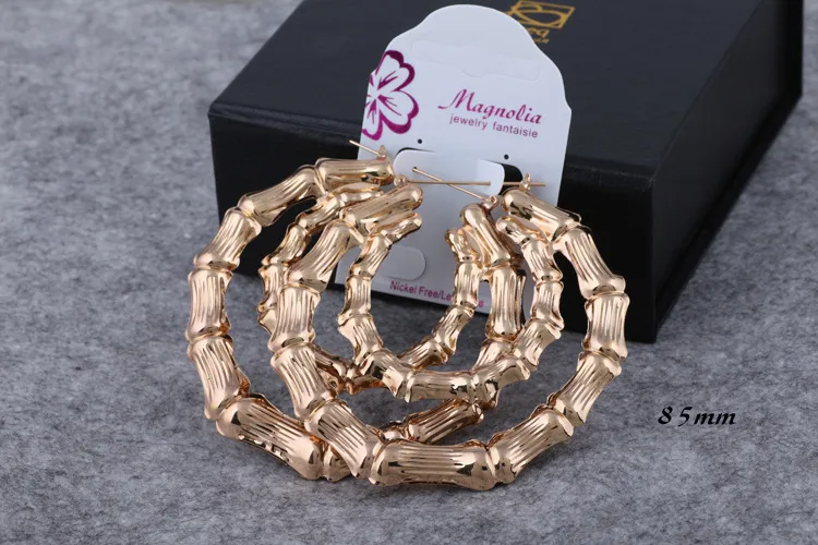 E-Commerce Hot Sale Double Round Bamboo Earrings Exaggerated Gold Double Layer Big Circle Retro Hip Hop European And American Earrings Ornament Women display picture 6