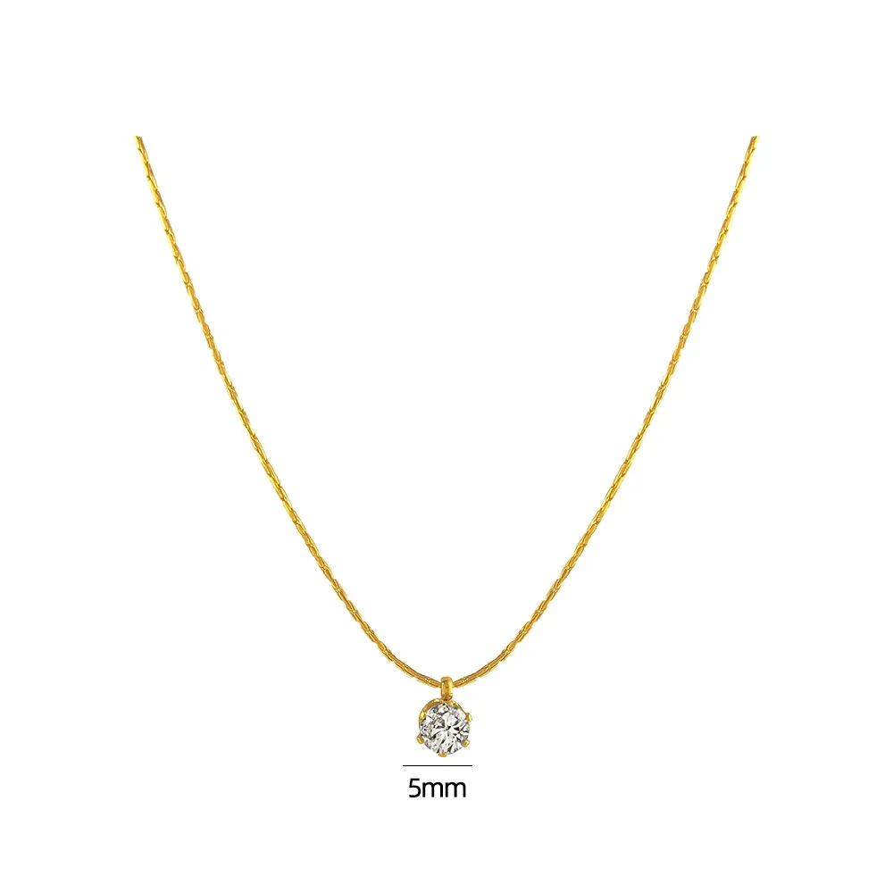 Elegant Solid Color Shiny Round 304 Stainless Steel Zircon 18K Gold Plated Women's Pendant Necklace display picture 5