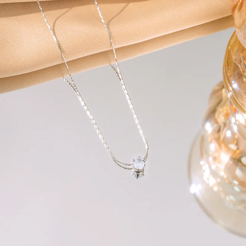 Elegant Solid Color Shiny Round 304 Stainless Steel Zircon 18K Gold Plated Women's Pendant Necklace display picture 2