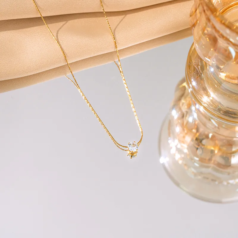 Elegant Solid Color Shiny Round 304 Stainless Steel Zircon 18K Gold Plated Women's Pendant Necklace display picture 3