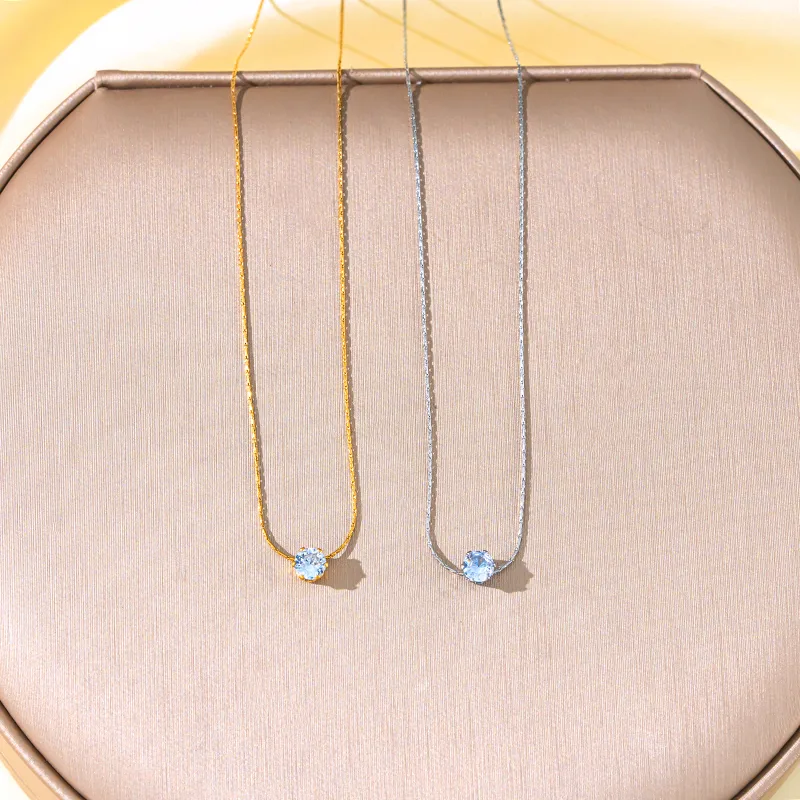 Elegant Solid Color Shiny Round 304 Stainless Steel Zircon 18K Gold Plated Women's Pendant Necklace display picture 1