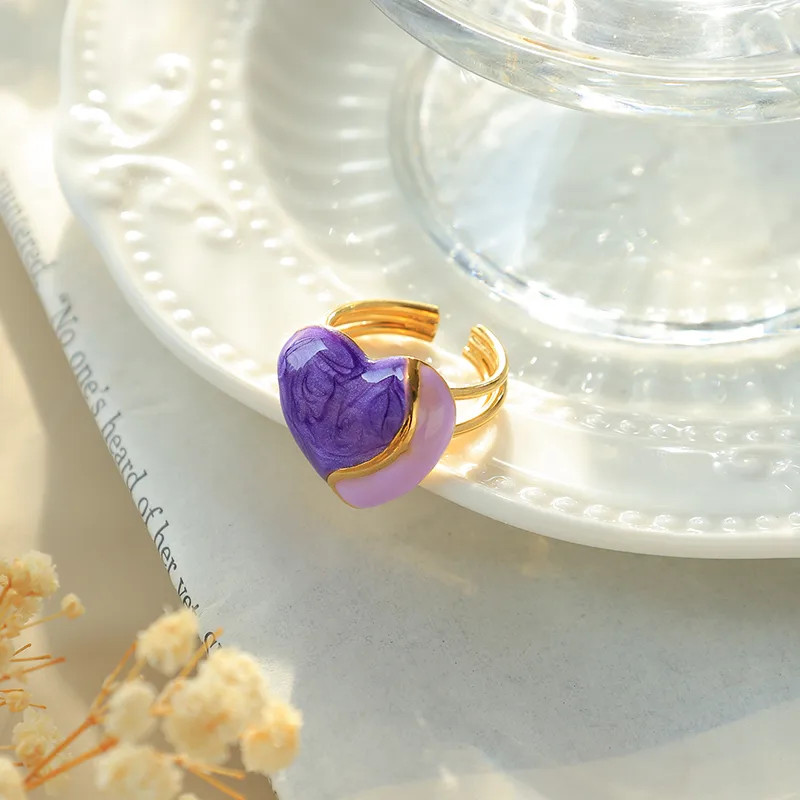 Elegant Cute Streetwear Geometric Heart Shape Flower 304 Stainless Steel Enamel Plating 14K Gold Plated Women's Open Rings display picture 3