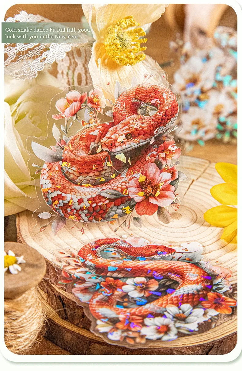 1 Set Flower Snake Daily PET Retro Novelty Stickers display picture 2