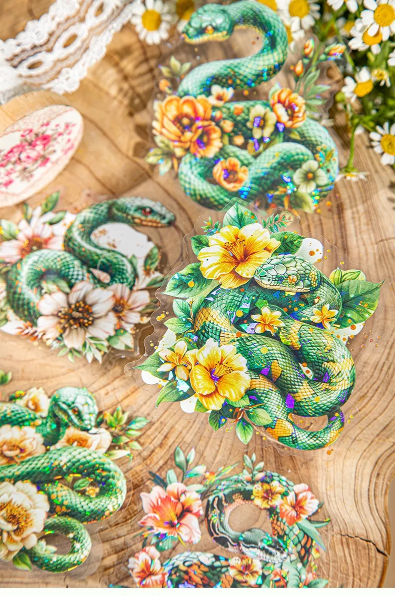 1 Set Flower Snake Daily PET Retro Novelty Stickers display picture 4