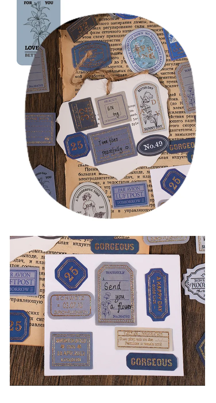 1 Set Letter Flower Learning School Paper Vintage Style Shiny Stickers display picture 6