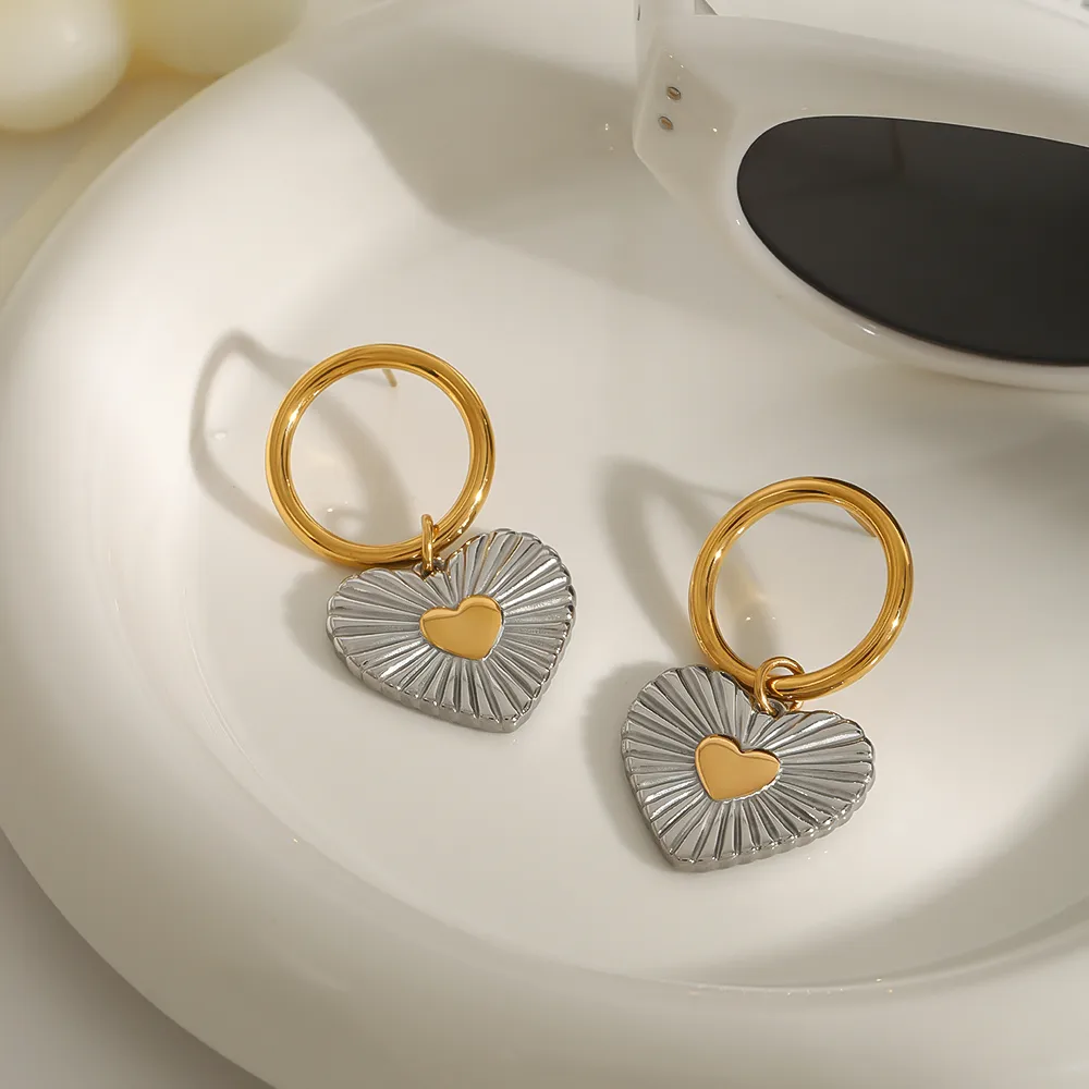 Casual Simple Style Heart Shape 304 Stainless Steel Dangling Earrings display picture 2