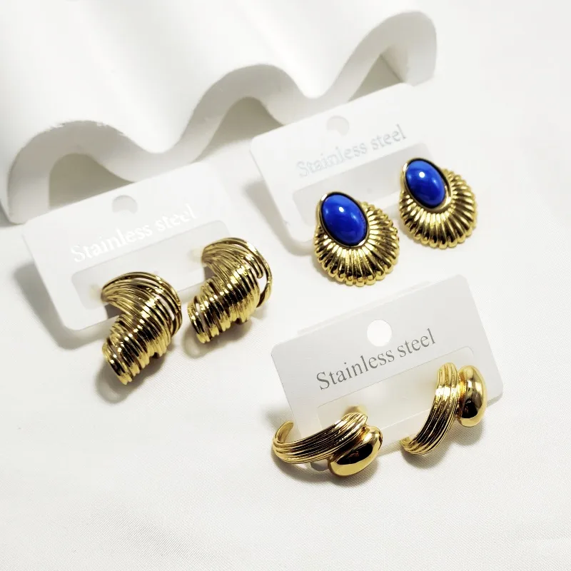 1 Pair Vintage Style Classic Style Gem Stripe Spiral Stripe 304 Stainless Steel Ear Studs display picture 1