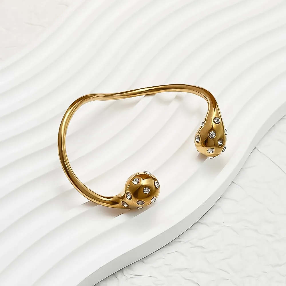 Casual Exaggerated Novelty C Shape 304 Stainless Steel 18K Gold Plated Zircon None Bangle In Bulk display picture 2