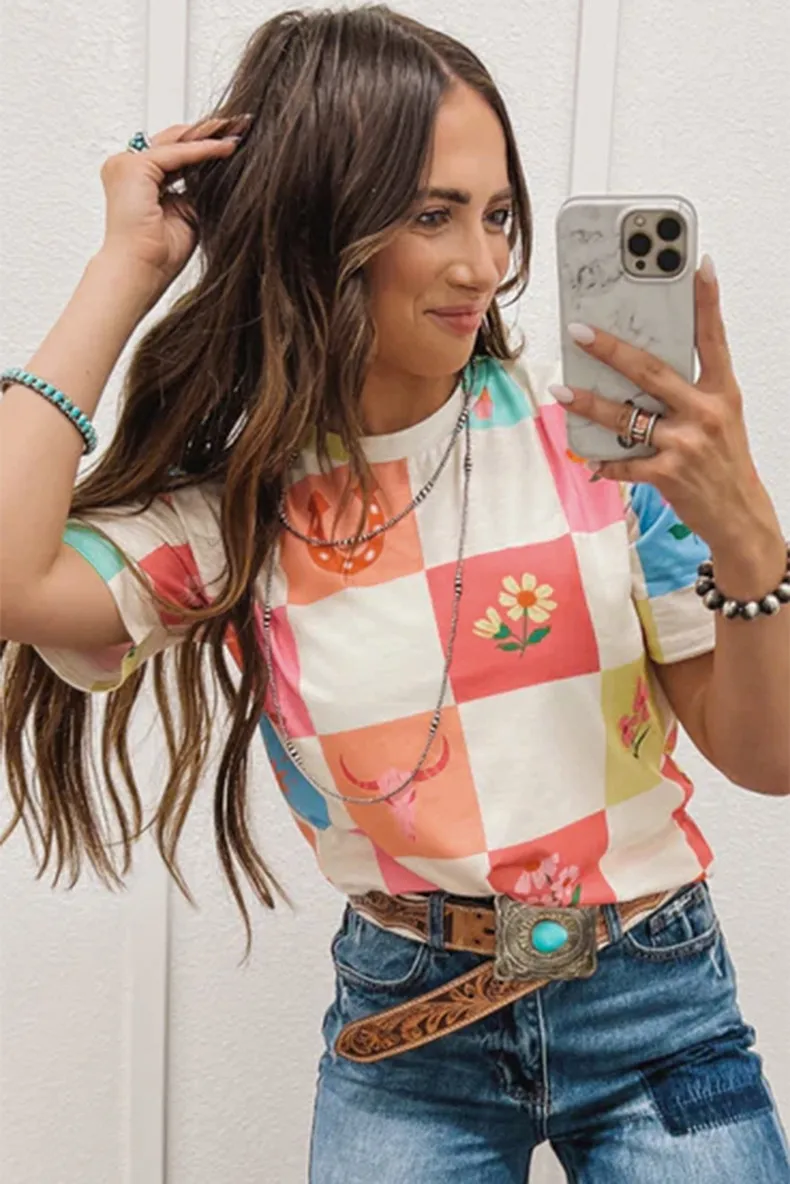 Women's T-shirt Short Sleeve T-Shirts Casual Simple Style Streetwear Flower display picture 2