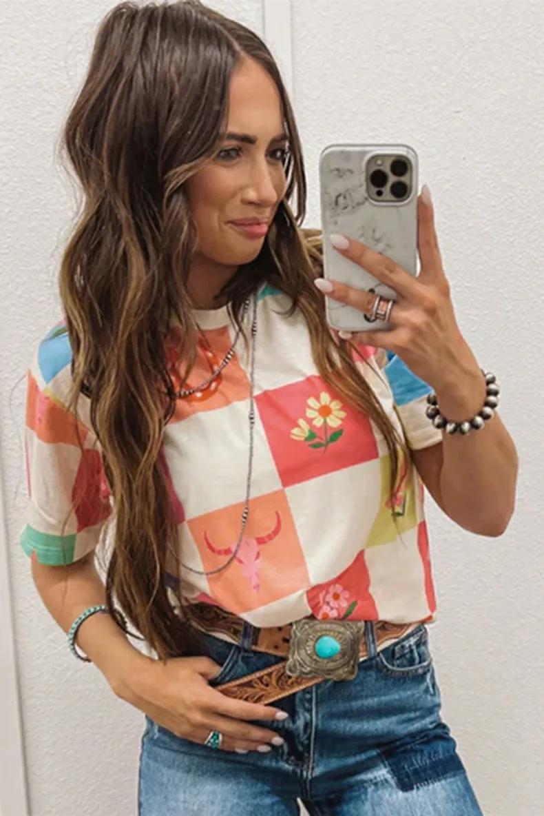 Women's T-shirt Short Sleeve T-Shirts Casual Simple Style Streetwear Flower display picture 3