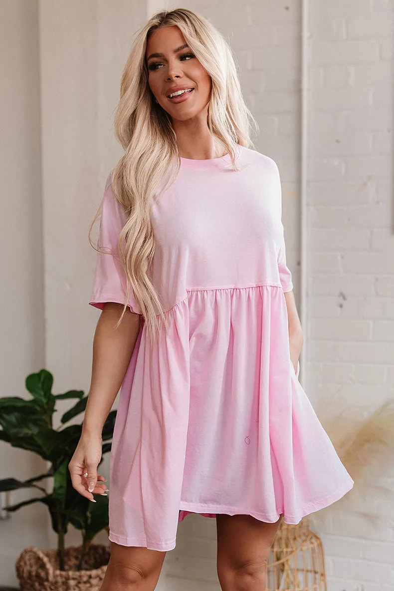 Women's One-Step Skirt Casual Elegant Streetwear Round Neck Half Sleeve Solid Color Above Knee Holiday Daily Selfie display picture 1