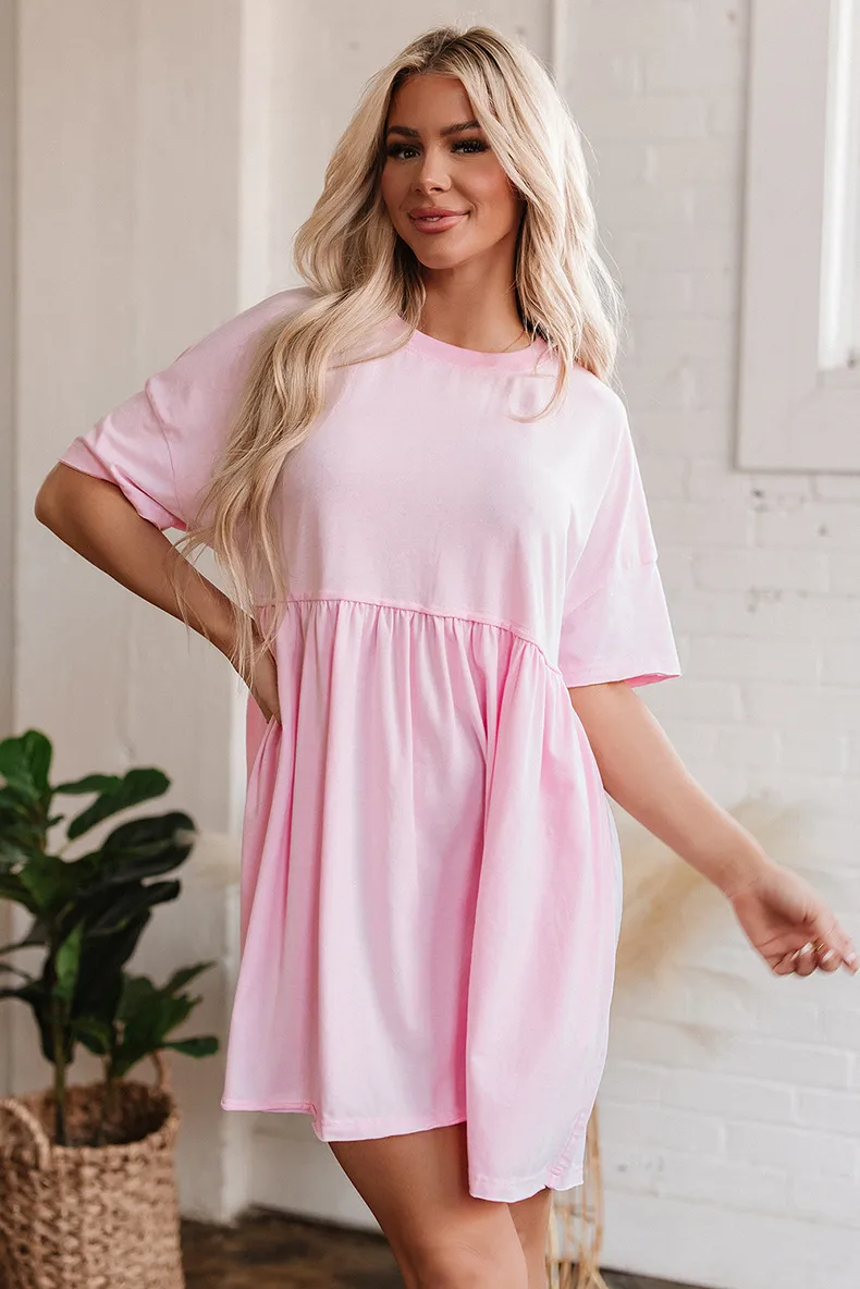 Women's One-Step Skirt Casual Elegant Streetwear Round Neck Half Sleeve Solid Color Above Knee Holiday Daily Selfie display picture 3