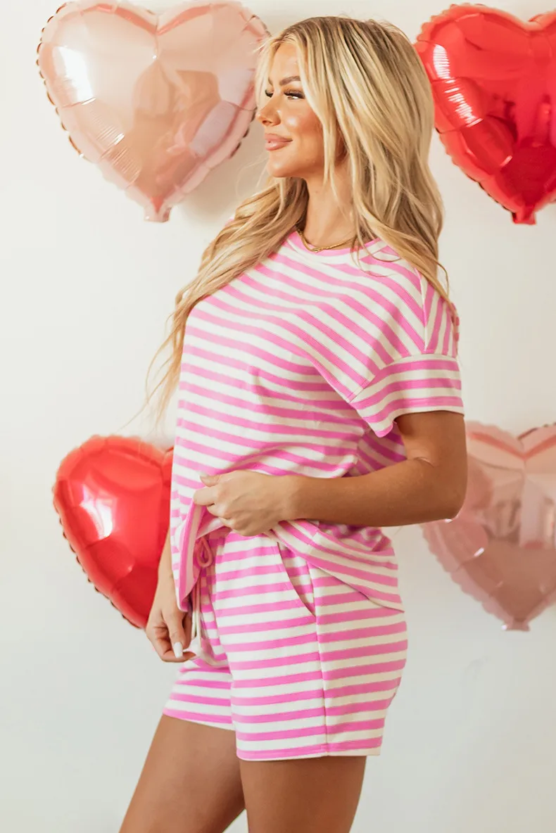 Holiday Travel Selfie Women's Casual Simple Style Streetwear Stripe Spandex Polyester Shorts Co-ord Set Shorts Sets display picture 4