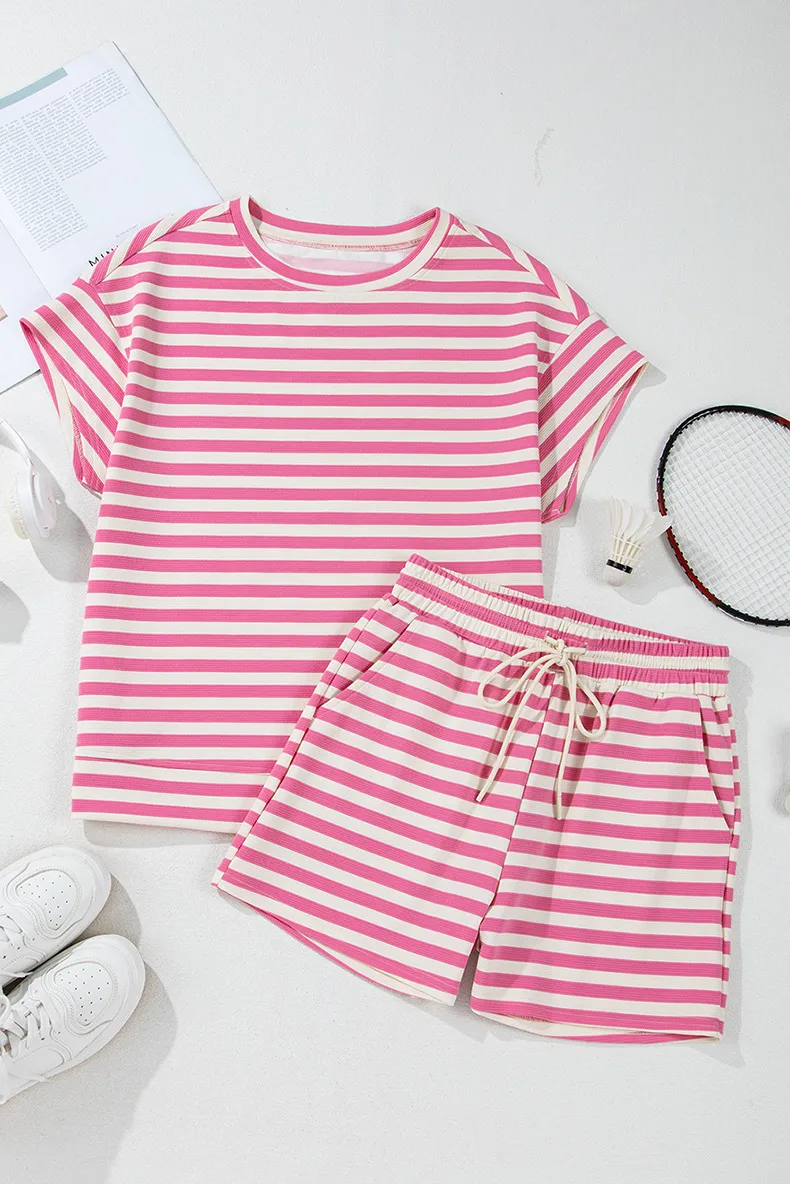 Holiday Travel Selfie Women's Casual Simple Style Streetwear Stripe Spandex Polyester Shorts Co-ord Set Shorts Sets display picture 6